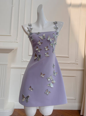 Purple Three-dimensional Butterfly Tube Top Dress