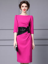 Fuchsia Short Sleeve Sequins Mother Of The Bride Dress