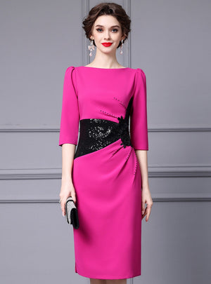 Fuchsia Short Sleeve Sequins Mother Of The Bride Dress