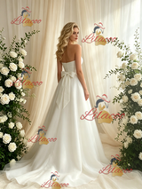 White Tulle Strapless Bow Wedding Dress