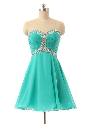 Chiffon Strapless Crystal Pleats Homecoming Dress