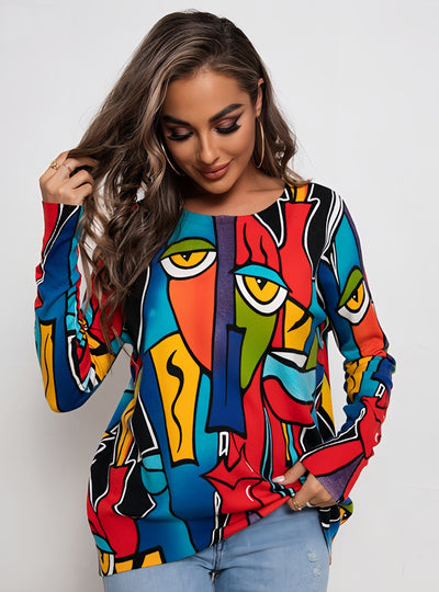 Long Sleeve Round Neck Printed Sweater