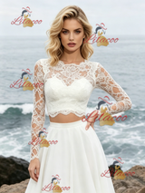White Lace Two Piece Long Sleeve Wedding Dress