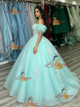 Blue Tulle Off the Shoulder Appliques Quinceanera Dress
