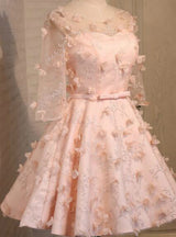 Yellow Short Sleeve 3D Flower Homecoming Dress
