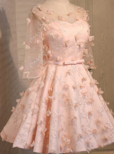 Yellow Short Sleeve 3D Flower Homecoming Dress
