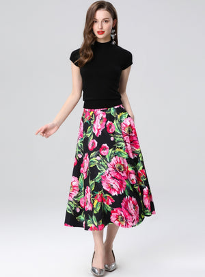 Short-sleeved Knitted Shirt Printed Skirt Suit