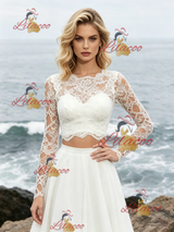 White Lace Two Piece Long Sleeve Wedding Dress