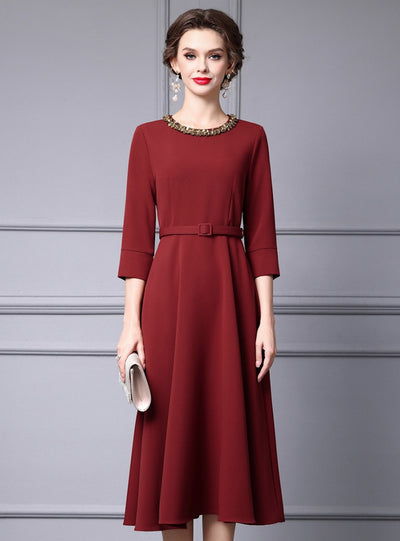 Burgundy Short Sleeve Mother Of The Bride Dress