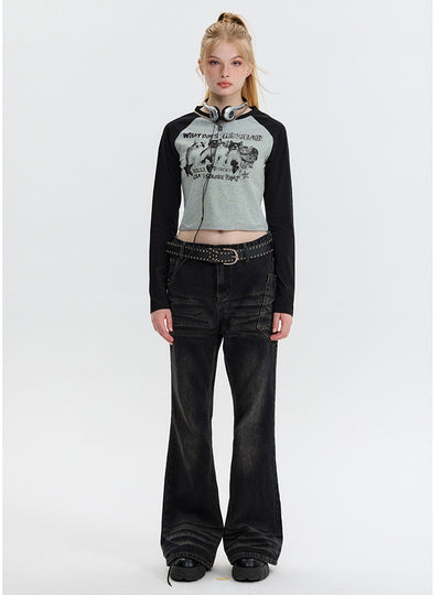 Long Sleeve Retro Contrast T-Shirt