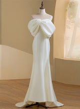 Ivory Satin Off the Shoulder Wedding Dress