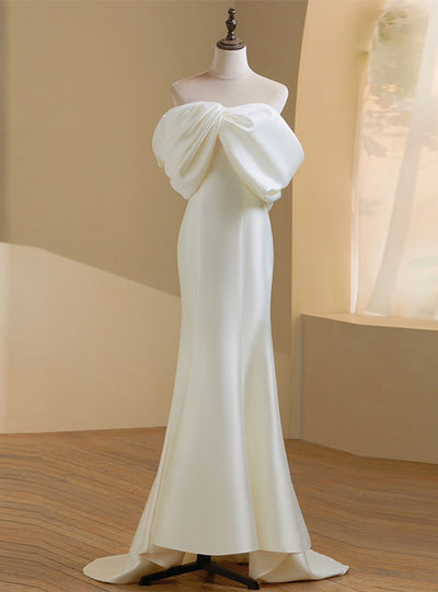 Ivory Satin Off the Shoulder Wedding Dress