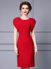 Red Pleats Beading Mother Of The Bride Dress