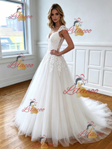 White Tulle Lace Appliques Wedding Dress