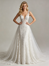 White Lace V-neck Wedding Dress