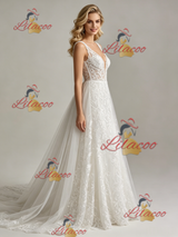 White Lace V-neck Wedding Dress