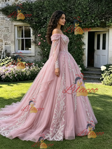 Pink Off the Shoulder Appliques Quinceanera Dress