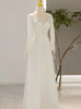 White Satin V-neck Long Sleeve Wedding Dress