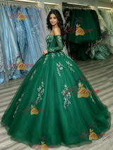 Green Tulle Off the Shoulder Appliques Quinceanera Dress