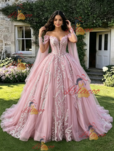 Pink Off the Shoulder Appliques Quinceanera Dress
