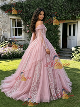 Pink Off the Shoulder Appliques Quinceanera Dress
