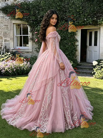 Pink Off the Shoulder Appliques Quinceanera Dress