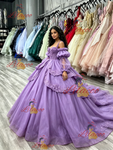 Purple Tulle Straps Long Sleeve Quinceanera Dress