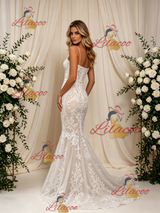 White Mermaid Lace Straps Wedding Dress