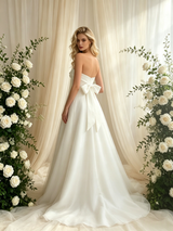 White Tulle Strapless Bow Wedding Dress