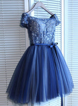 Blue Tulle Lace Off the Shoulder Homecoming Dress