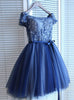 Blue Tulle Lace Off the Shoulder Homecoming Dress