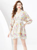 V-neck Lantern Sleeve Retro Printed Mini Dress