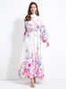 Holiday Flower Printed Lantern Sleeve Dress
