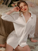 Shirt Style Lapel Backless Bow Nightdress