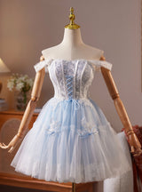 Light Blue Tulle Lace Homecoming Dress