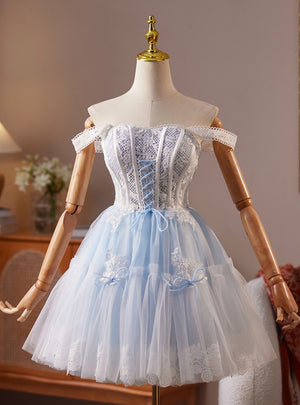 Light Blue Tulle Lace Homecoming Dress
