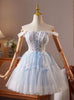 Light Blue Tulle Lace Homecoming Dress