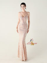 Mermaid Sequins Spaghetti Straps Beading Prom Dress