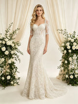 Ivory Mermaid Lace Short Sleeve Wedding Dress
