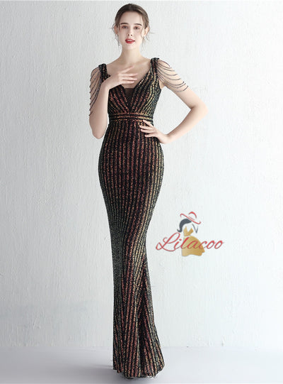 Mermaid V-neck Beading Prom Dress