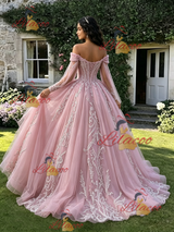 Pink Off the Shoulder Appliques Quinceanera Dress
