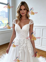 White Tulle Lace Appliques Wedding Dress