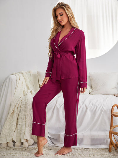 Red Long-sleeved Nightgown Home Clothes