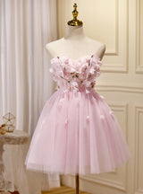 Pink Tulle 3D Flower Homecoming Dress