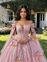 Pink Off the Shoulder Appliques Quinceanera Dress