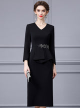 Black Long Sleeve V-neck Mother Of The Bride Dress