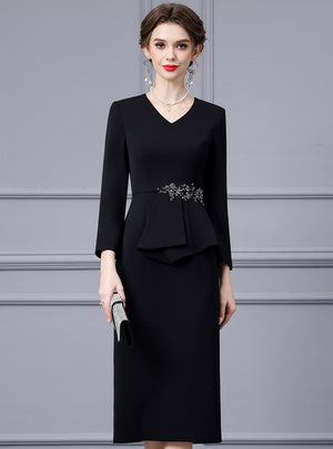 Black Long Sleeve V-neck Mother Of The Bride Dress