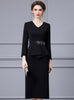 Black Long Sleeve V-neck Mother Of The Bride Dress