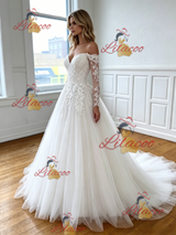 White Tulle Lace Appliques Wedding Dress