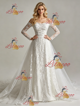 White Tulle Lace Strapless Long Sleeve Wedding Dress
